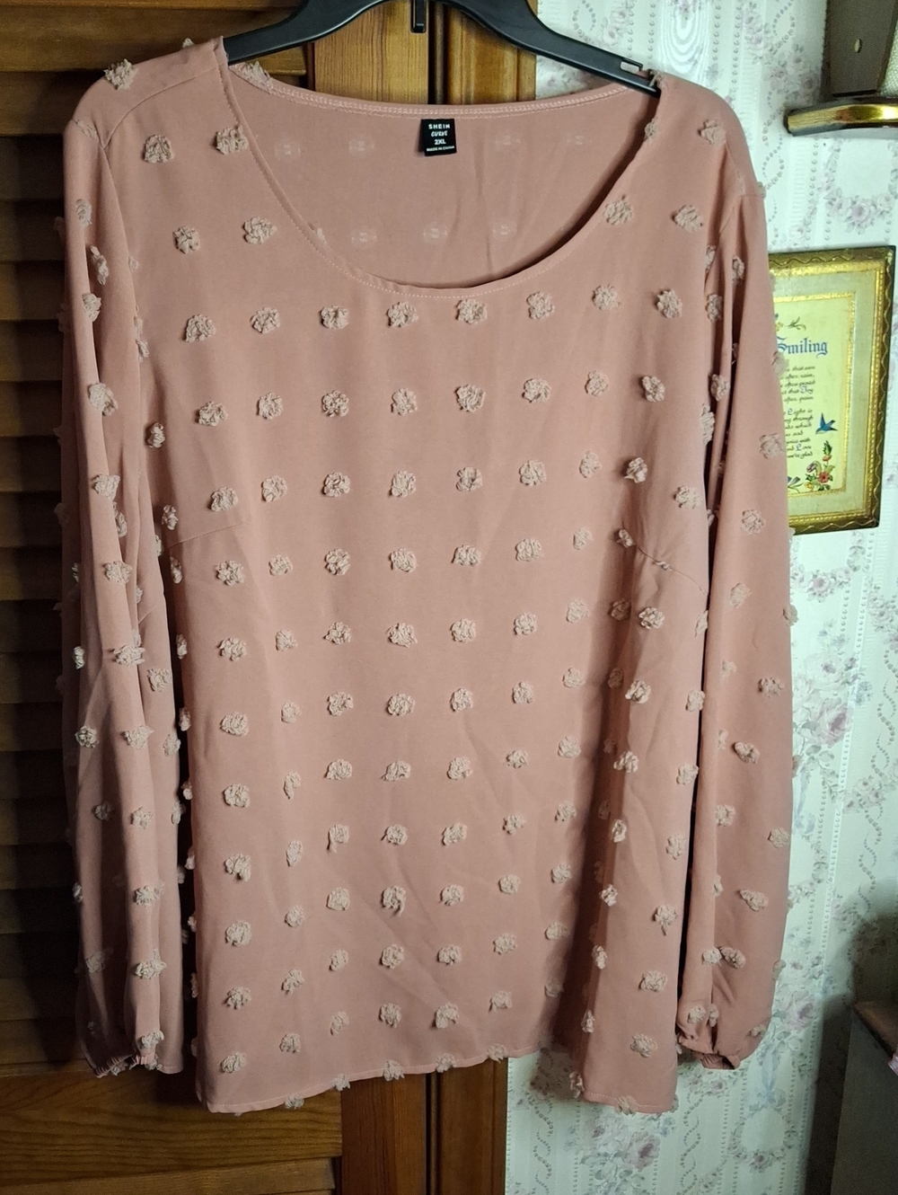 SHEIN Dusty Rose Long-Sleeve Dotted Texture Blouse 2Xl Preloved